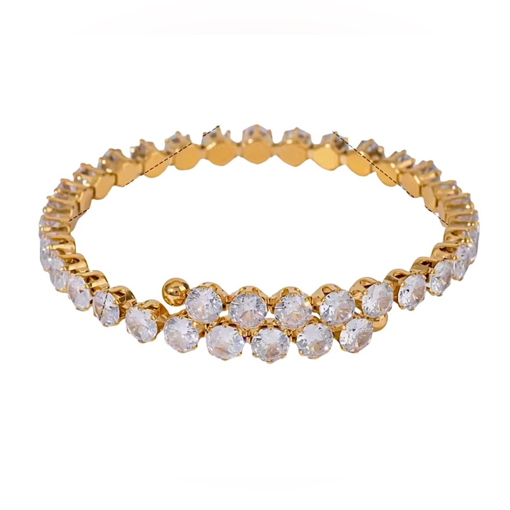 CZ Crossover Bangle Bracelet Stainless Steel
